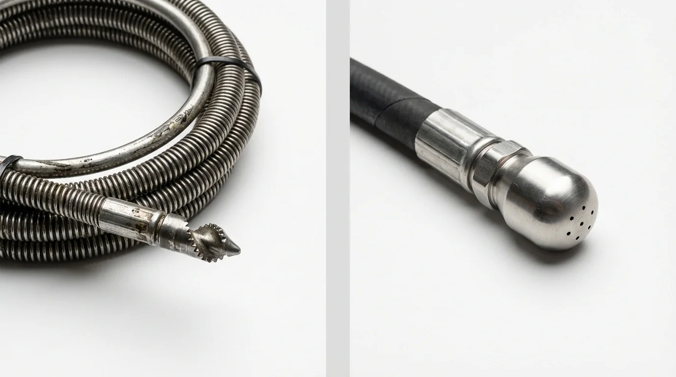 Drain snake cable and hydro jetting nozzle used for drain cleaning in Miramar Beach, FL